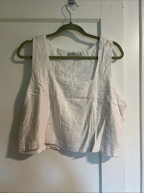 Abercrombie & Fitch White Linen Blend Square Neck Tank Top, XL